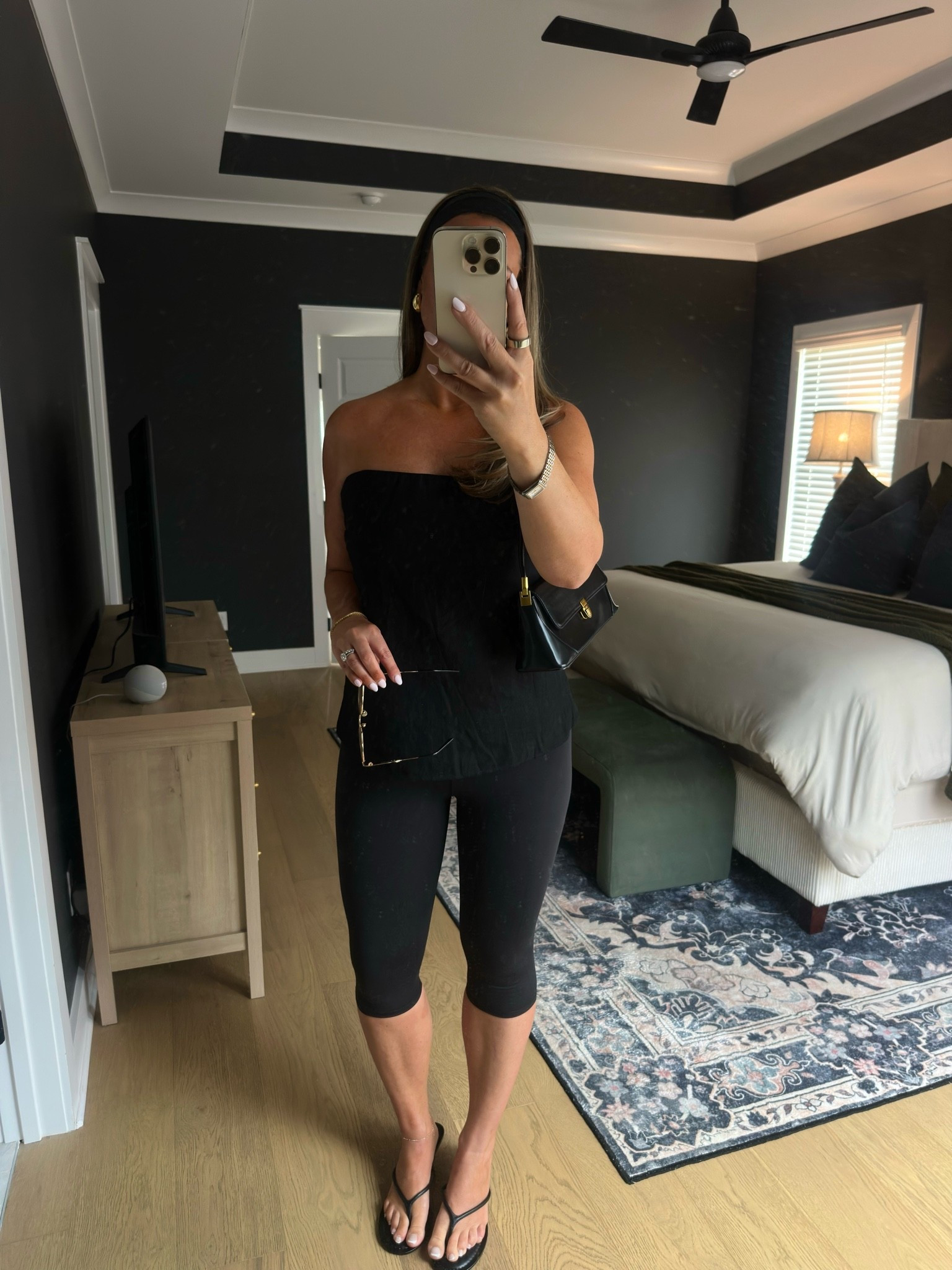 black capri outfit 
top: medium 
capris: medium 
thong kitten heels: 10

#LTKgrwm #LTKootd