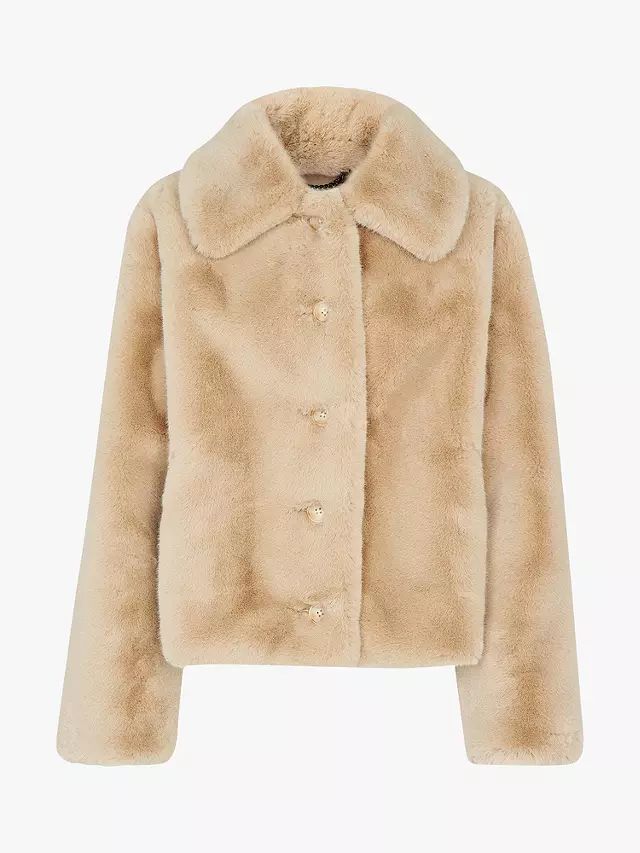 Whistles Short Faux Fur Coat, Beige | John Lewis (UK)