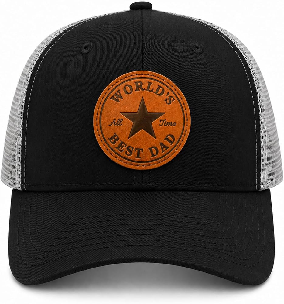 World's Best Dad & Super Papa Trucker Hat, Leather Patch Baseball Cap, for Dad Husband Grandpa | Amazon (US)