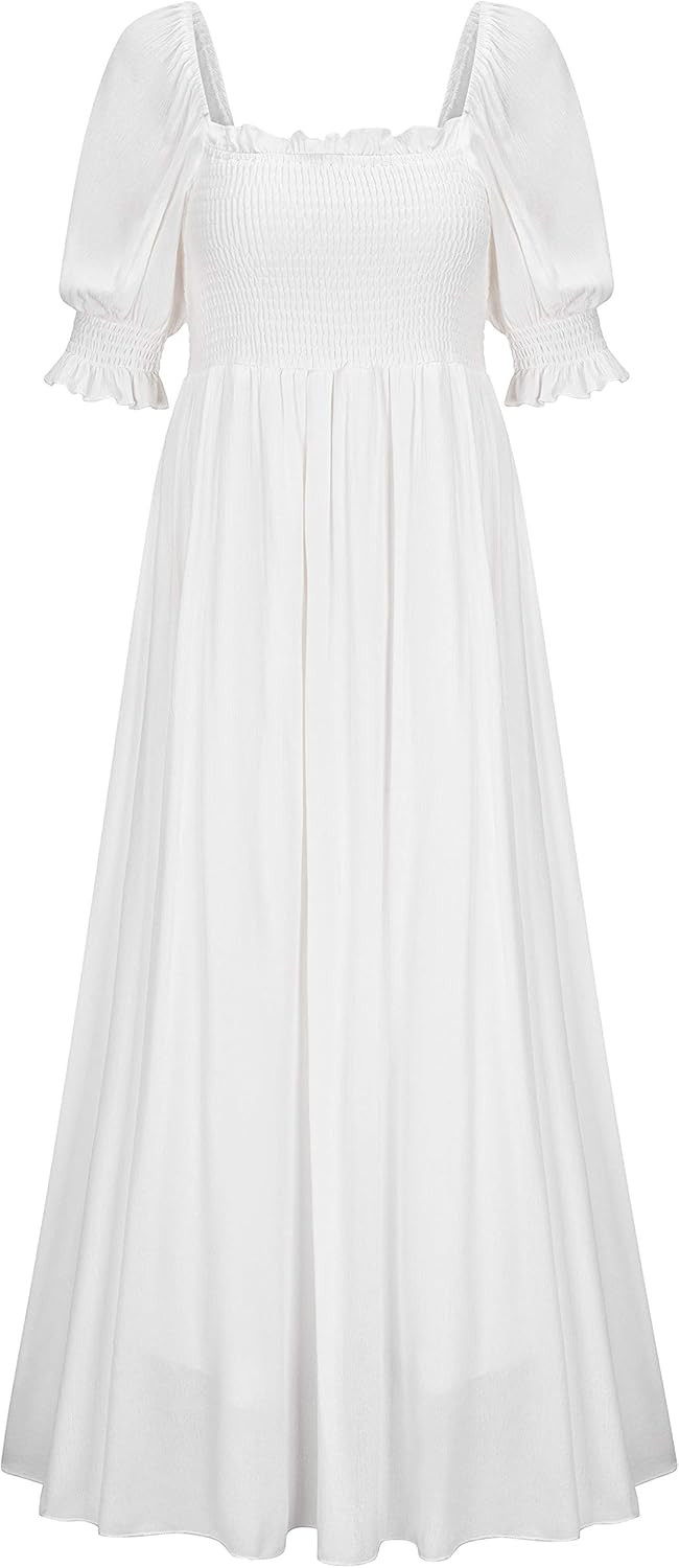 UIMLK Women's Vintage Flowy Boho Midi with Puff Sleeve Ruffled Long Cottage Peasant Off The Shoul... | Amazon (US)