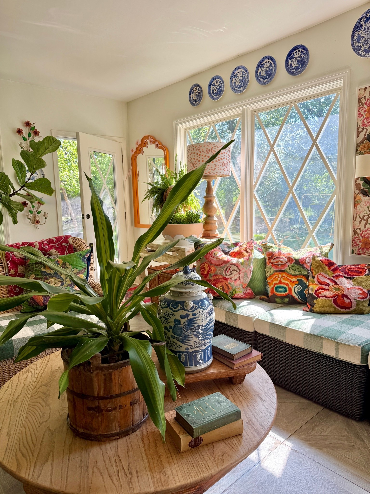 A little sunshine, a lot of green, and all the color and pattern. 🌿☀️ I linked similar finds for the colorful pillows, blue-and-white pieces, and more—because many of my favorites are vintage or collected over time.

#LTKdayinmylife #LTKSeasonal #LTKHome