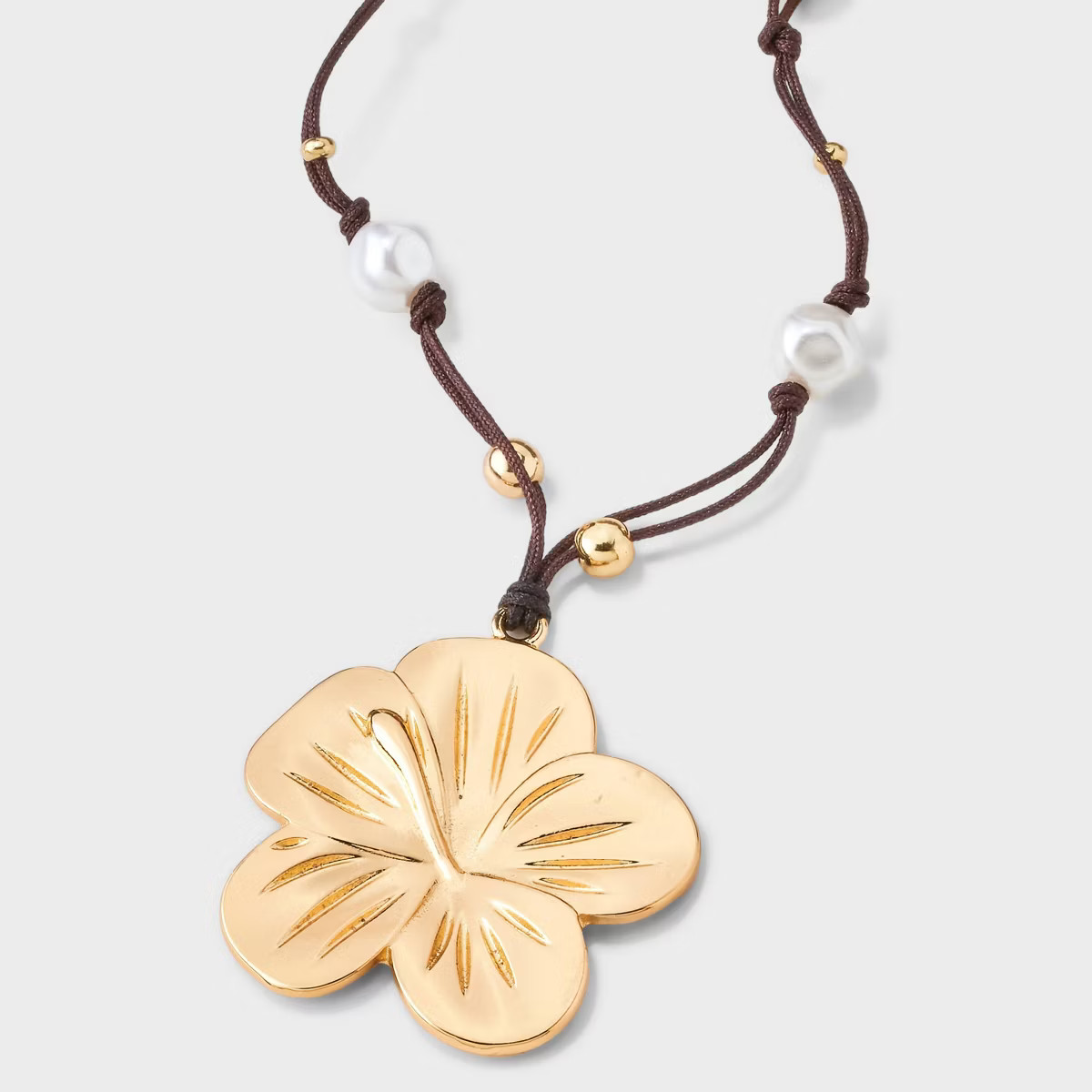 Woven Cord Pearl and Floral Pendant Necklace - Wild Fable™ Gold | Target