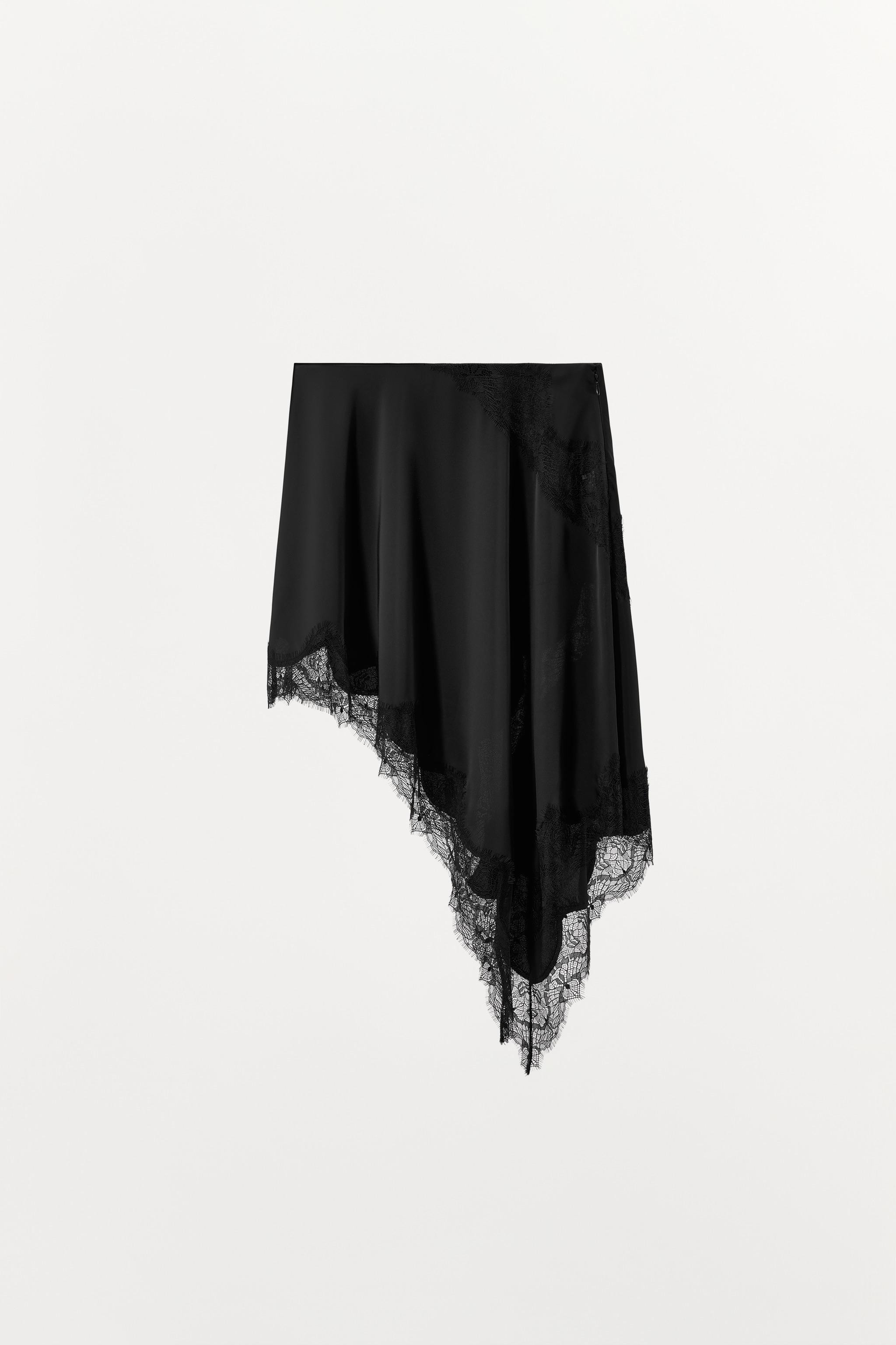 ASYMMETRIC SATIN SKIRT WITH LACE | Zara US
