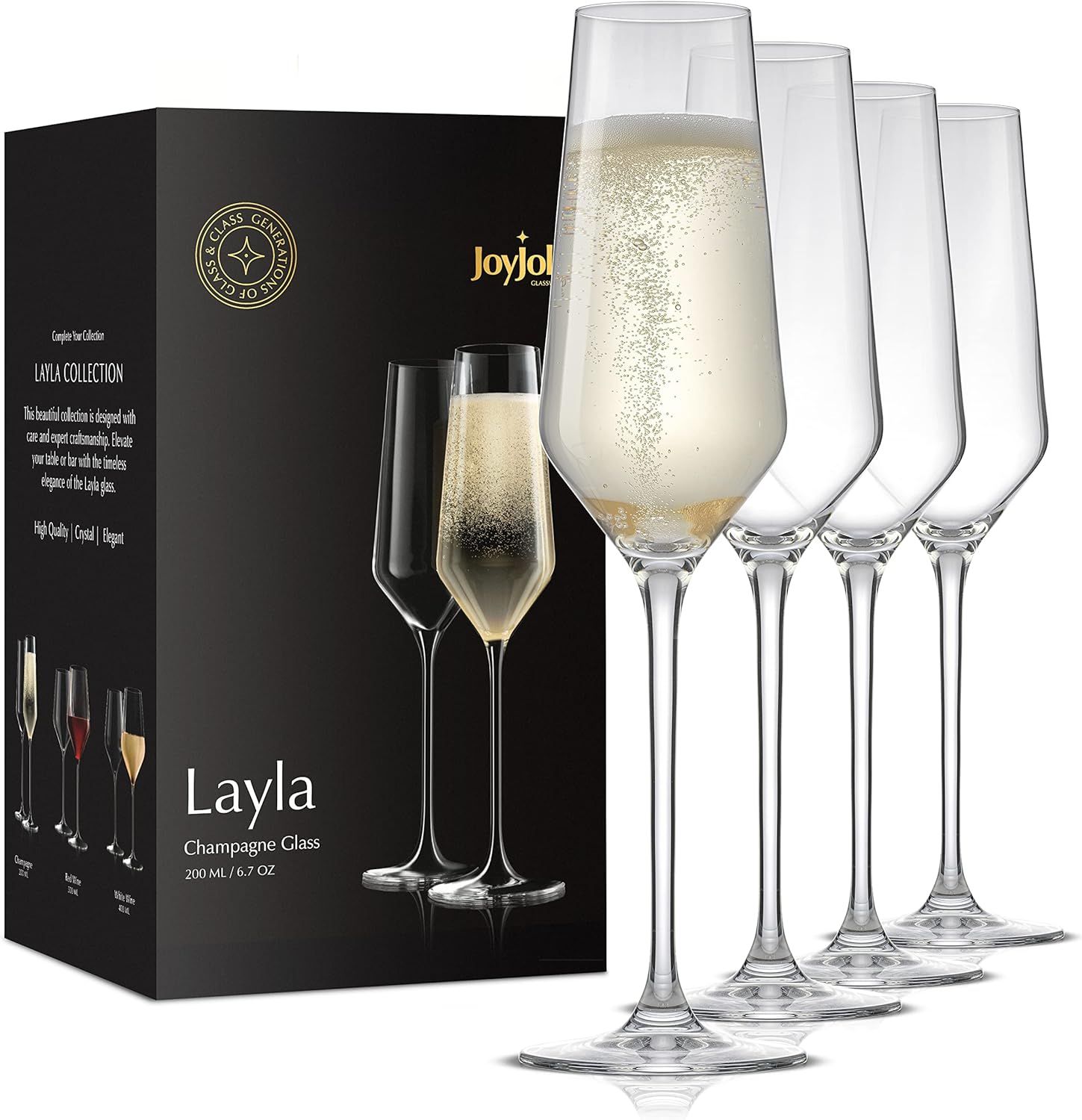 JoyJolt Champagne Flutes – Layla Collection Crystal Champagne Glasses Set of 4 – 6.7 Ounce Ca... | Amazon (CA)