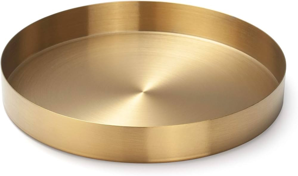 IVAILEX Round Gold Tray Stainless Steel Jewelry, Make up, Candle Plate Decorative Tray (8.6 inche... | Amazon (US)