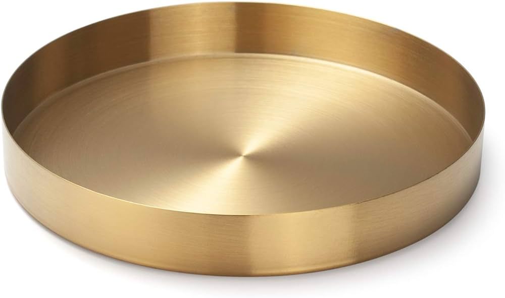 IVAILEX Round Gold Tray Stainless Steel Jewelry, Make up, Candle Plate Decorative Tray (8.6 inche... | Amazon (US)