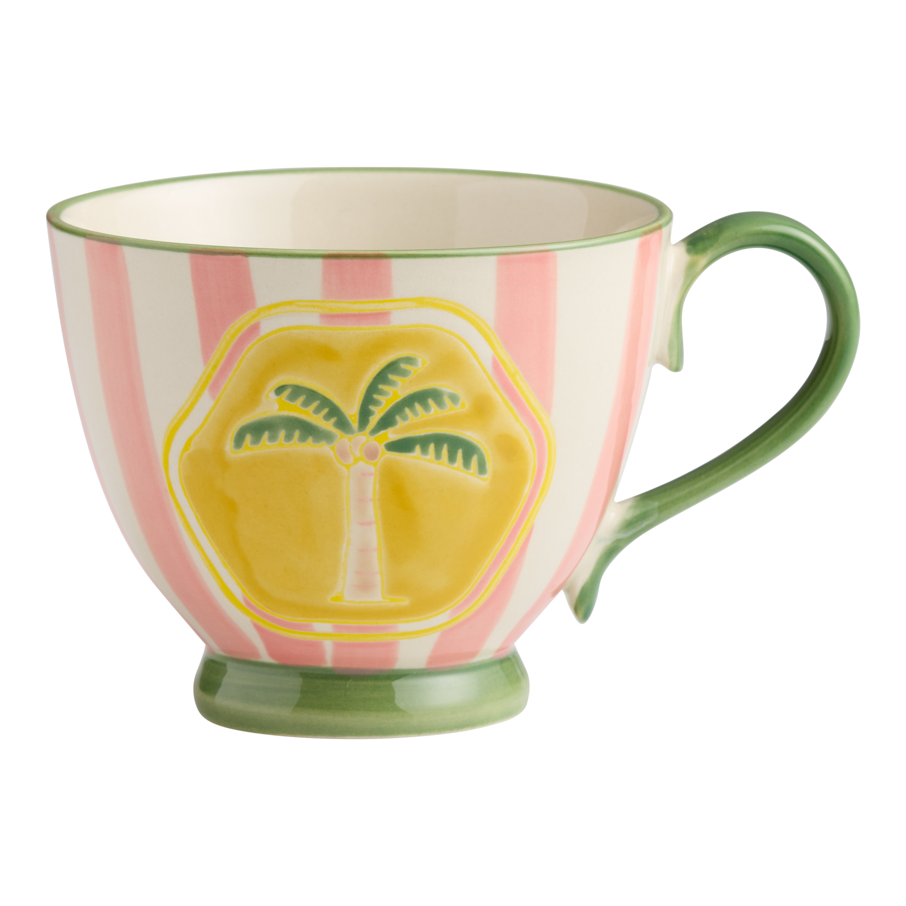 Green and Pink Palm Tree Stripe Hand Painted Ceramic Mug | World Market