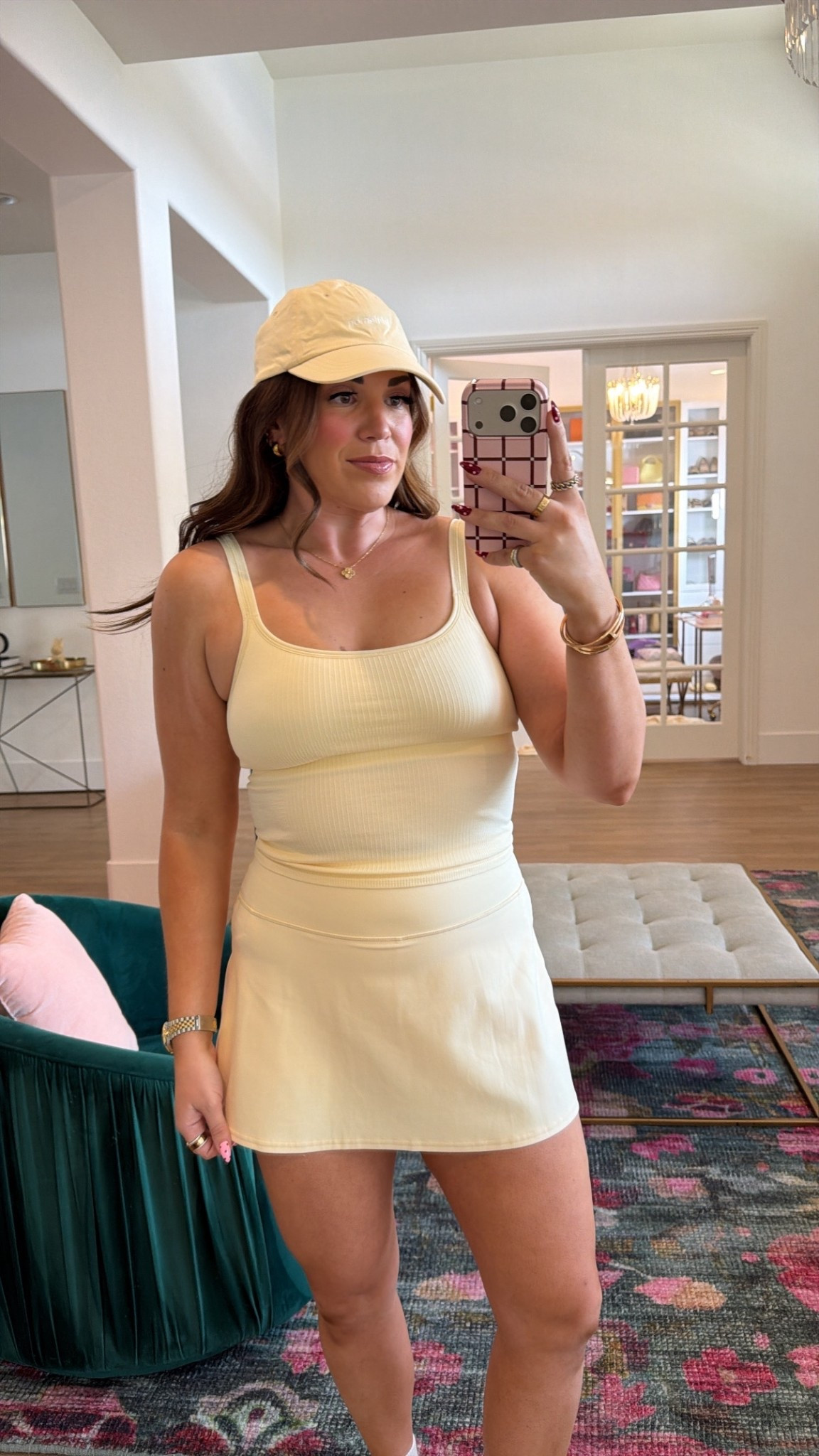 curvy midsize butter cream lululemon look! wearing size 10 in tank and skort. hat is old 

#LTKSeasonal #LTKMidsize #LTKActive