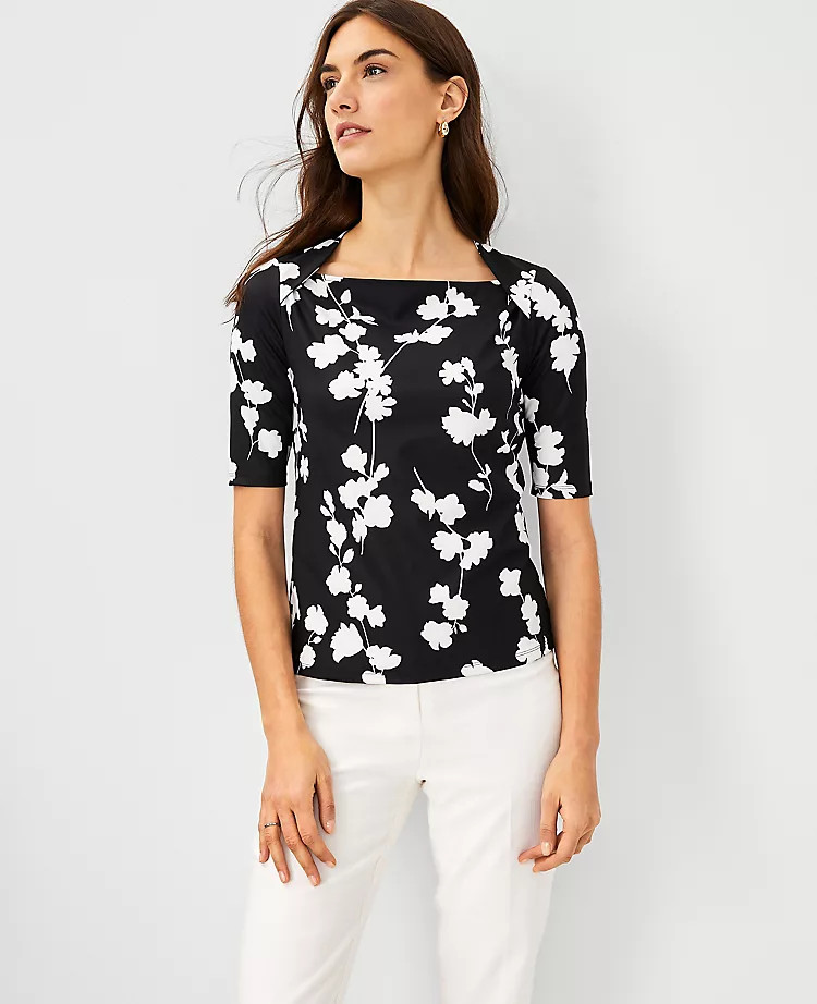 Shadow Floral Envelope Neck Top | Ann Taylor | Ann Taylor (US)