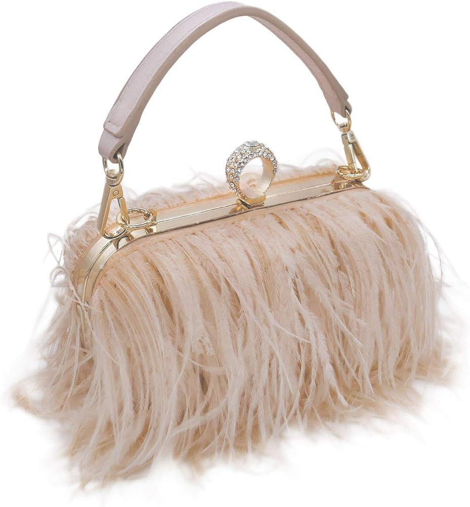 Komii Women Fluffy Ostrich Feather Evening Dress Clutch Bag Purse Shoulder Bag | Amazon (US)