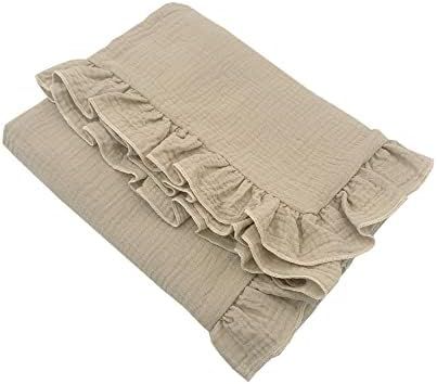 JH-YiSheng Cotton Ruffle Baby Blanket 2layers, Baby Muslin Swaddle Blankets, Infant Toddler Soft ... | Amazon (US)