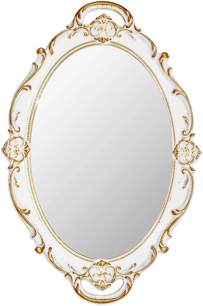 Eaoundm 14.5 x 10 inchs Oval Antique Decorative Wall Mirror Vintage Hanging Mirror (White) | Amazon (US)
