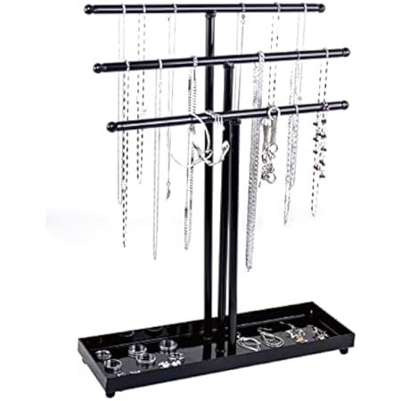 Owlgift Modern Metal 3 Tier Tabletop Jewelry Tree Stand Storage Necklaces Bracelets Earrings Holder  | Amazon (US)