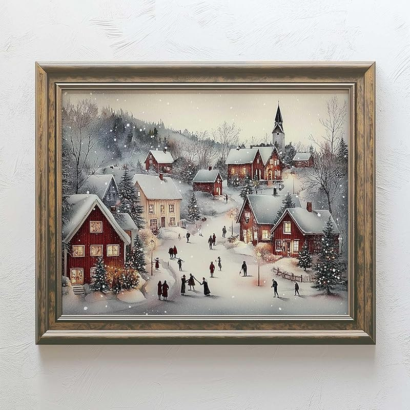 Vintage Christmas Print, Winter Village Art Print, Snowy Christmas Town, Christmas Village Art Pr... | Amazon (US)
