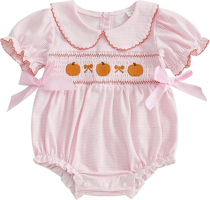 Adobabirl My First Halloween Baby Girl Outfit Pumpkin Embroidery Bubble Romper Short Sleeve Bow J... | Amazon (US)