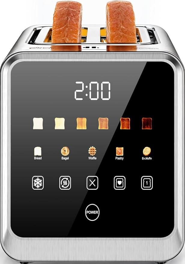 Touch Screen Toaster 2-Slice with 1.5" Wide Slots & Memory Recall | 900W Stainless Steel Smart Di... | Amazon (US)