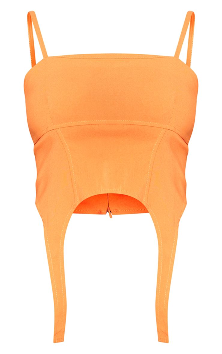 Orange Stretch Woven Dip Hem Suspender Detail Crop Top | PrettyLittleThing US