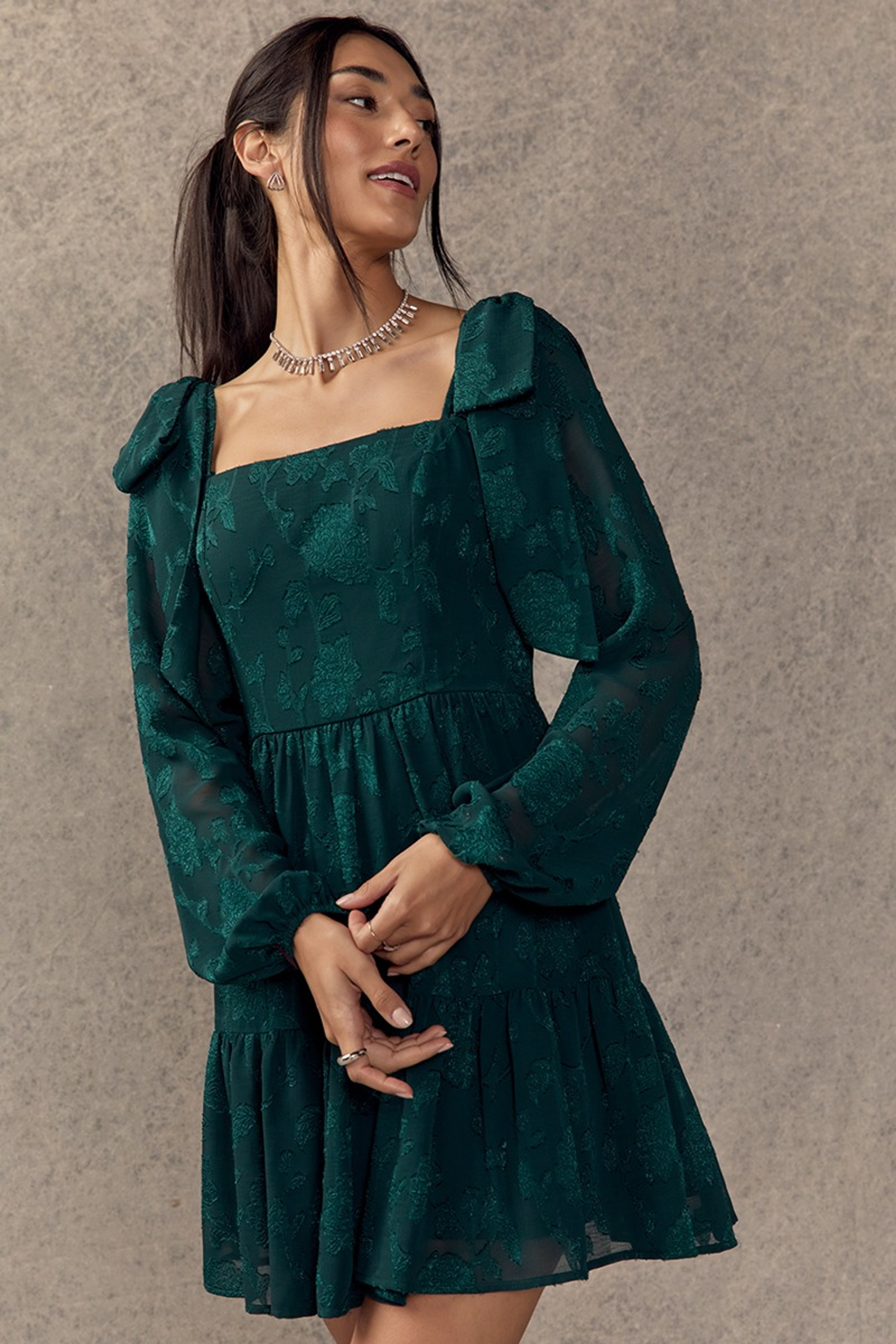 Bonnie Jacquard Tiered Mini Dress | Francesca's