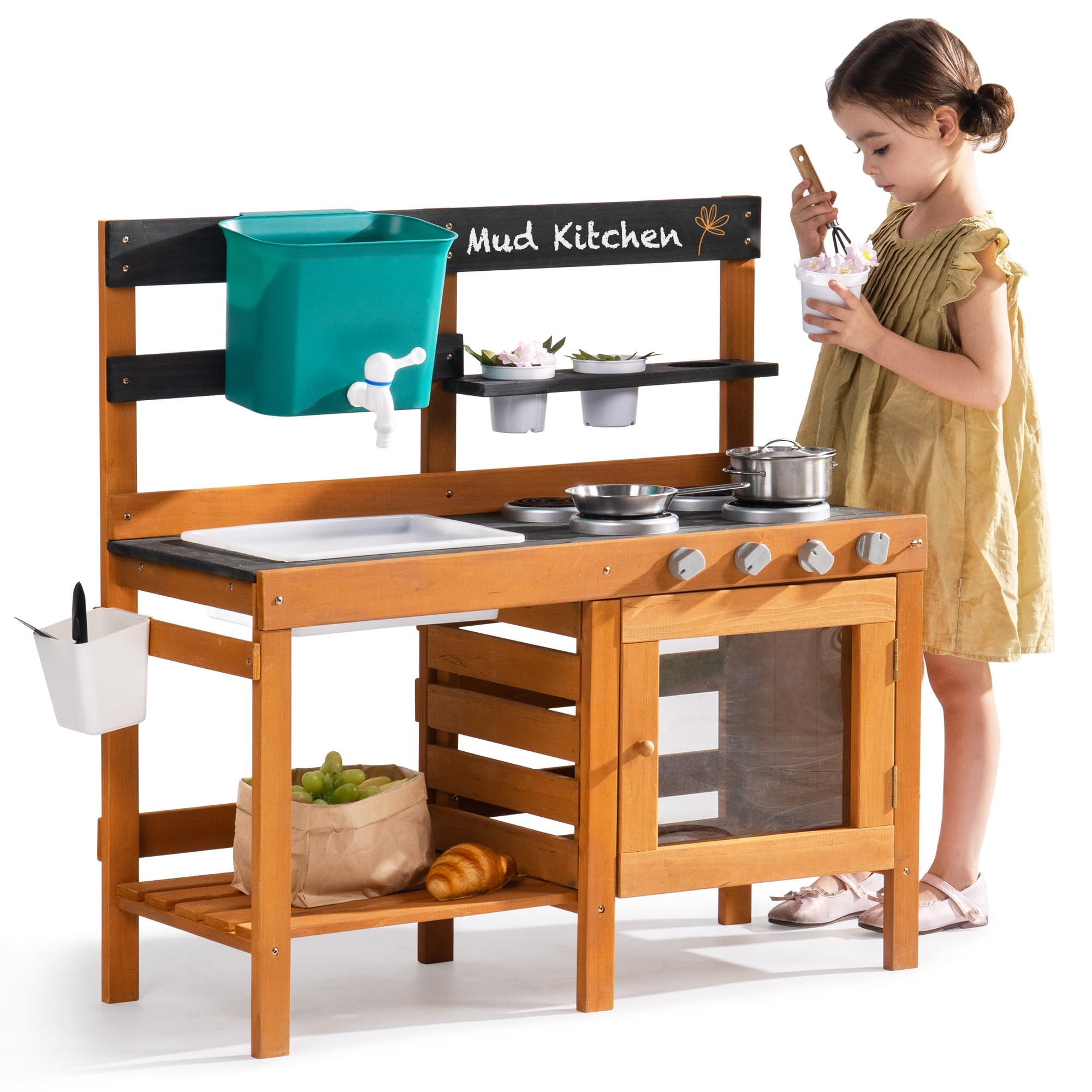 ROBOTIME Mud Kitchen for Kids Outdoor - Wooden Outdoor Play Kitchen Set with Real Water Play, Coo... | Amazon (US)