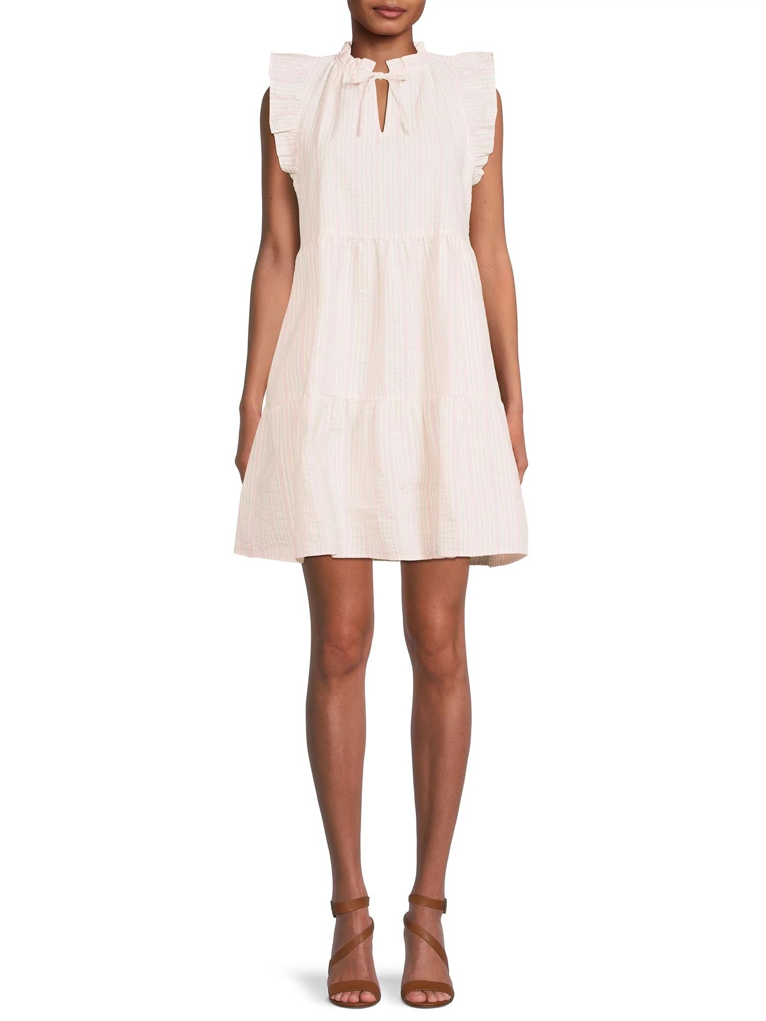 Time and Tru Woven Flutter Sleeve Dress for Women | Walmart (US)