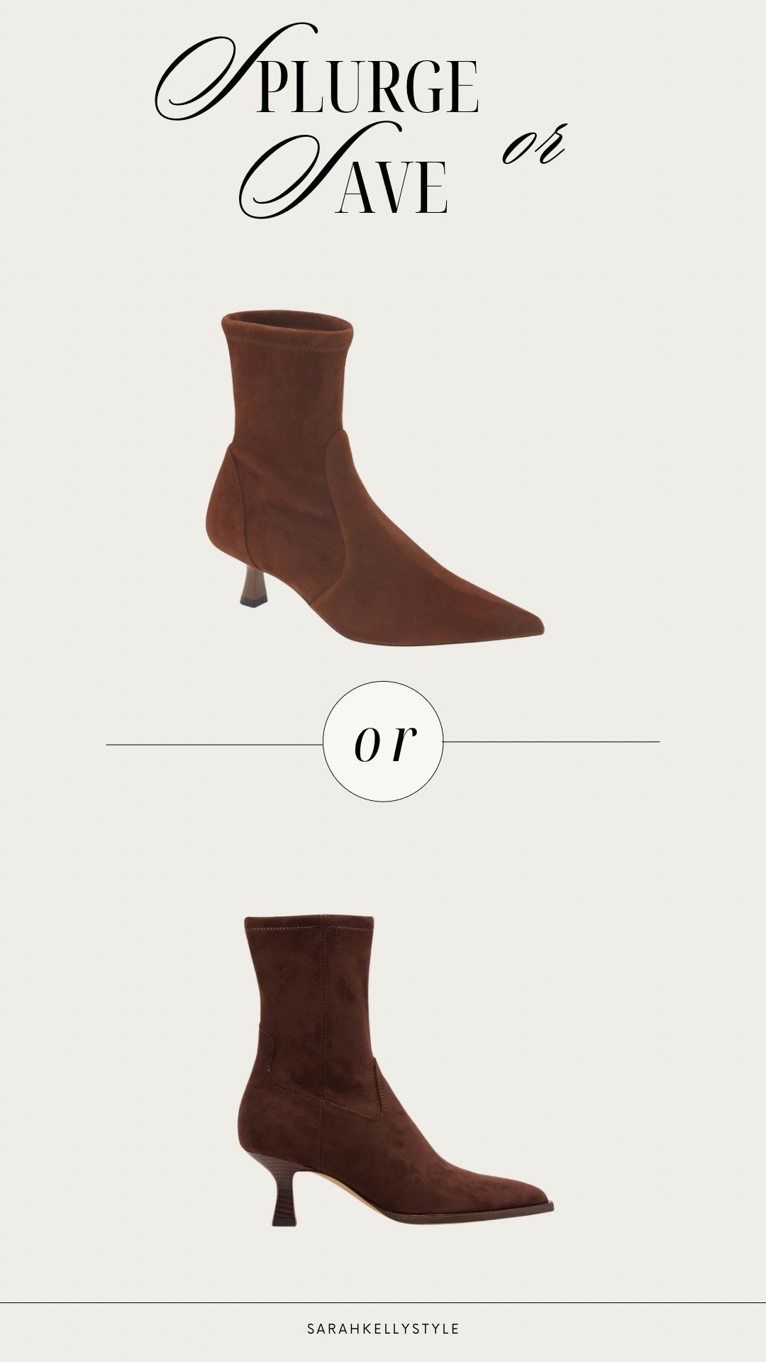 Splurge worthy Stewart Weitzman kitten heel sock boots vs a Save option from Dolce Vita. 
This elegant but wearable boot pairs with all of the jeans this winter season from cropped to full length. These are such a great splurge worthy investment boot to have in your winter wardrobe if you’re looking for a dresser option.


#LTKHoliday #LTKSeasonal #LTKOver40