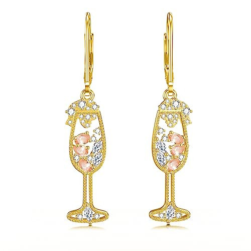 Flpruy Champagne Dangle Earrings 925 Sterling Silver Crystal Martini Wine Glass Dangle Earrings Charming Cocktail Lovely Earrings Jewelry Gift for Women | Amazon (US)