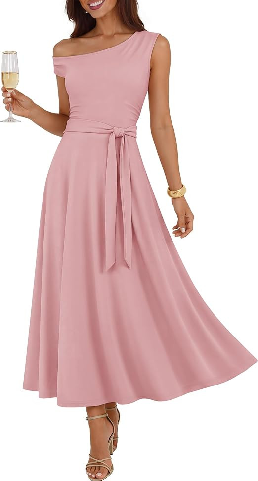 ZESICA Womens Summer One Shoulder Cocktail Maxi Dress 2026 Formal Sleeveless Flowy Wedding Guest ... | Amazon (US)