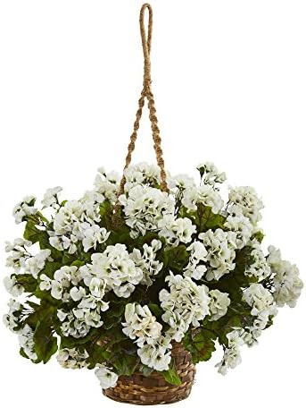 Nearly Natural Geranium Hanging Basket Artificial Plant UV Resistant (Indoor/Outdoor) | Amazon (US)