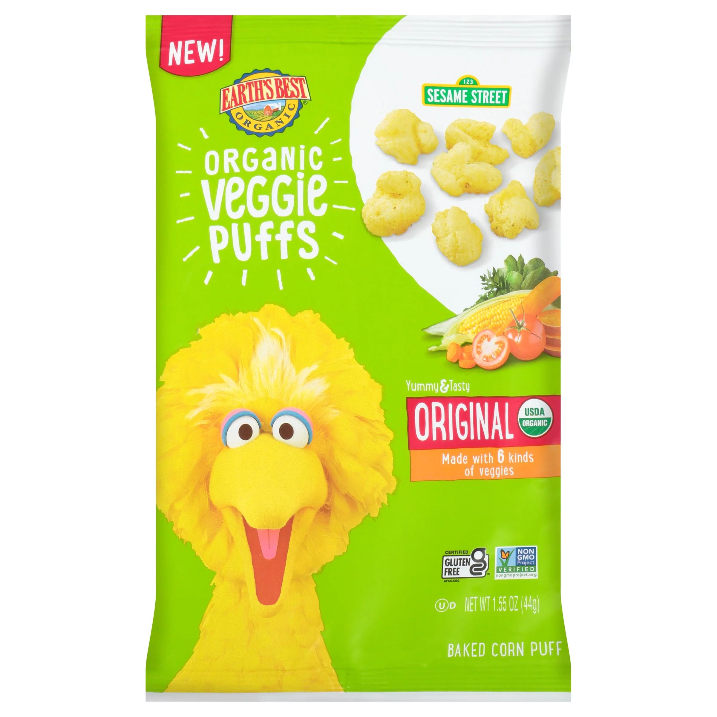 Earth's Best Organic Original Veggie Puffs Toddler Baby Snack, 1.55 oz Bag | Walmart (US)
