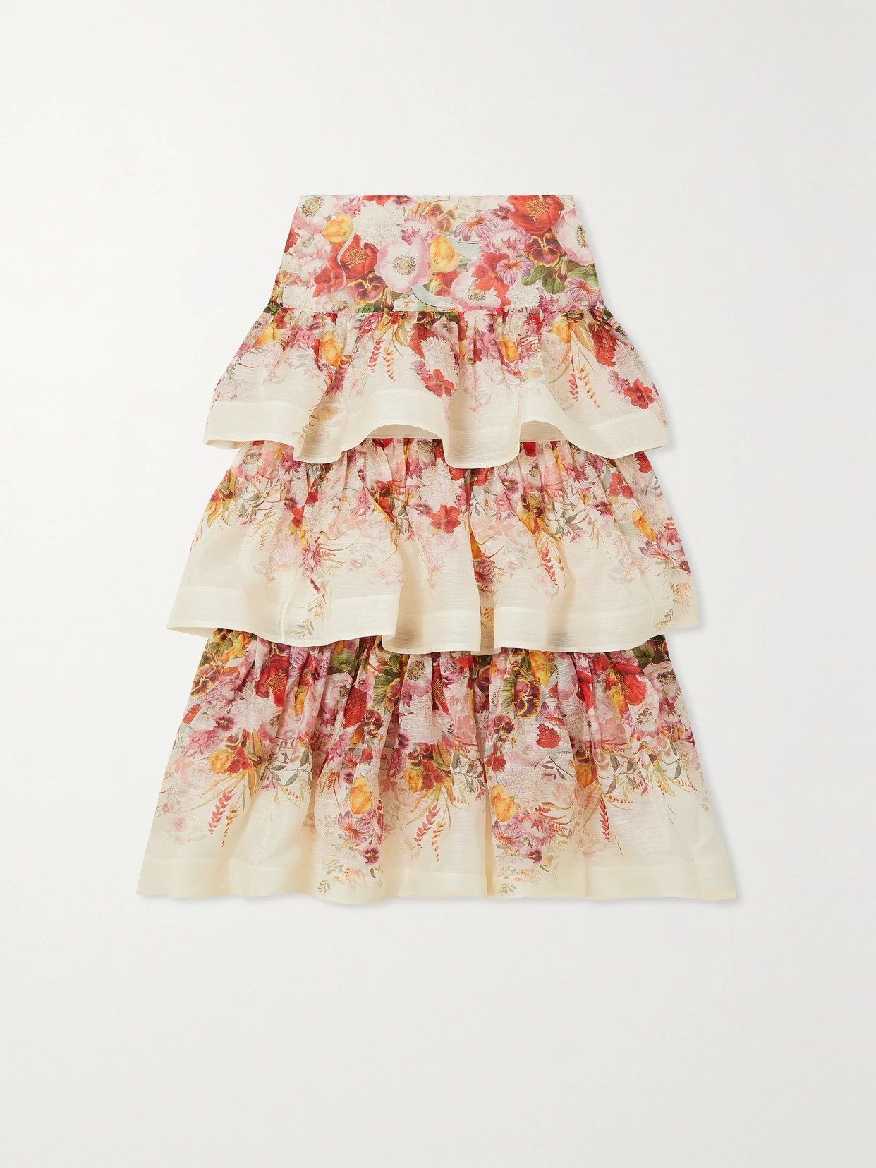 Zimmermann - Wonderland Tiered Floral-print Linen And Silk-blend Midi Skirt - Ivory | NET-A-PORTER (US)