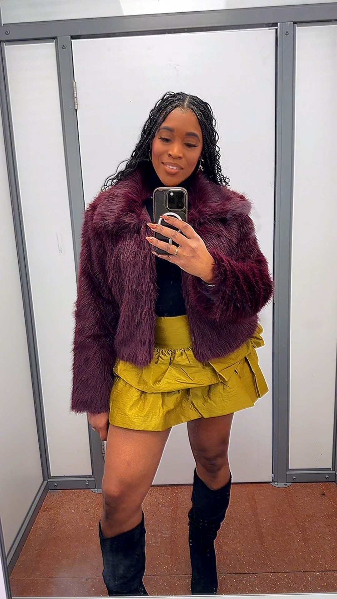 This look is proof that texture + color always wins. That rich faux-fur moment paired with a statement skirt? Obsessed.
Linked everything so you can recreate it effortlessly.

#LTKSaleAlert #LTKHoliday #LTKFindsUnder50