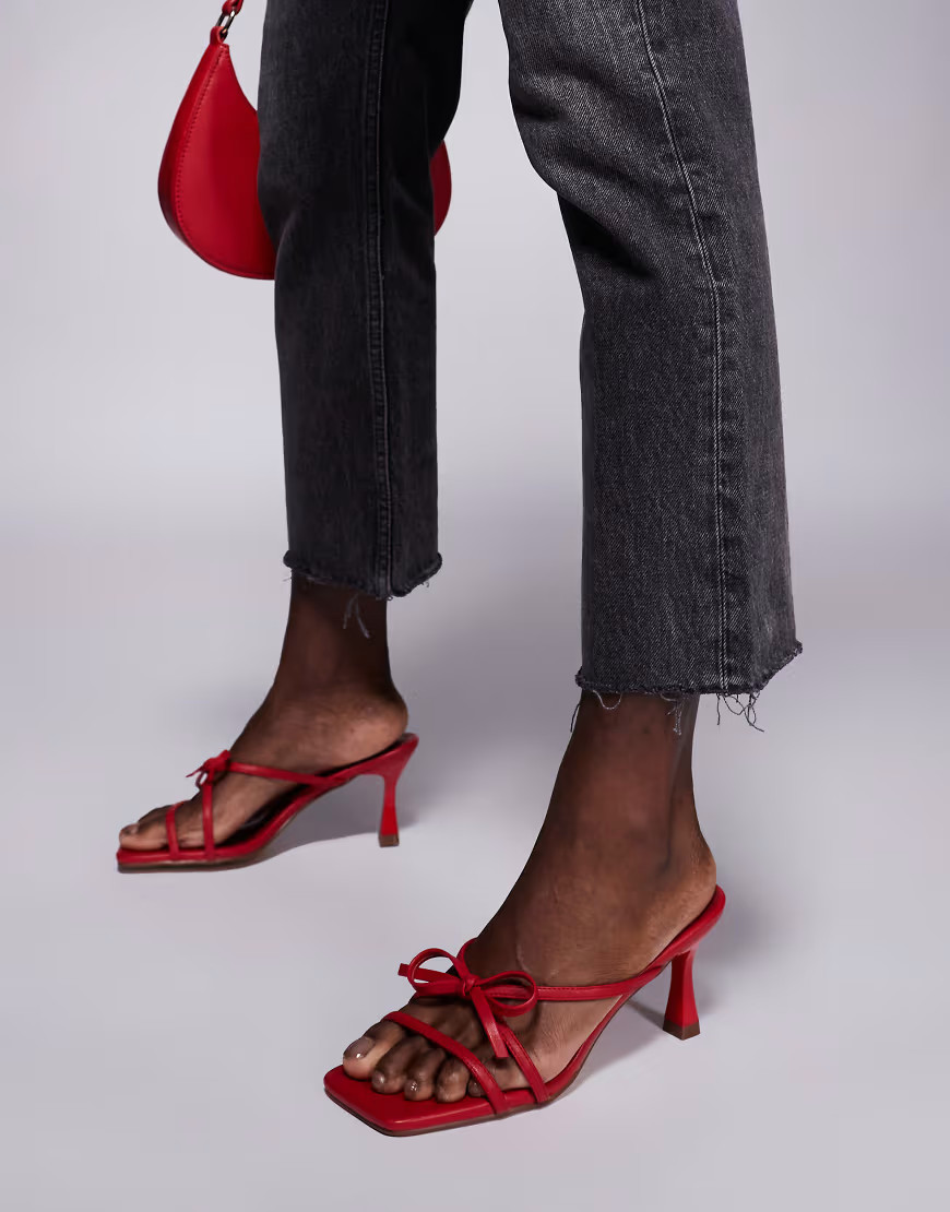 Public Desire Asuka valentines bow kitten heeled sandals in red | ASOS (Global)