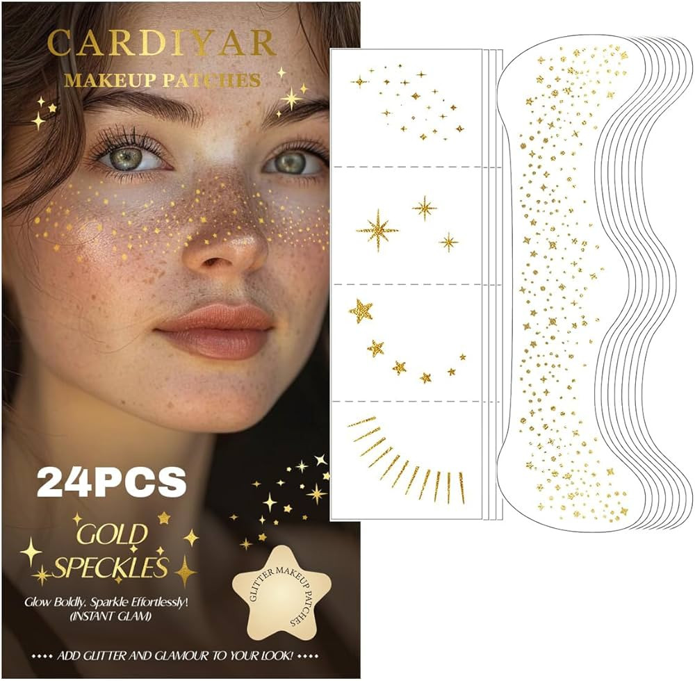 Glitter Freckles, 24PCS Glitter Freckles Face Tattoo, Sparkle Freckles for Women, Waterproof Gold... | Amazon (US)
