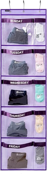 Weekly Kids Clothes Organizer Day of Week School Clothing Storage Monday to Friday Hanging Closet Organizer (Purple) | Amazon (US)