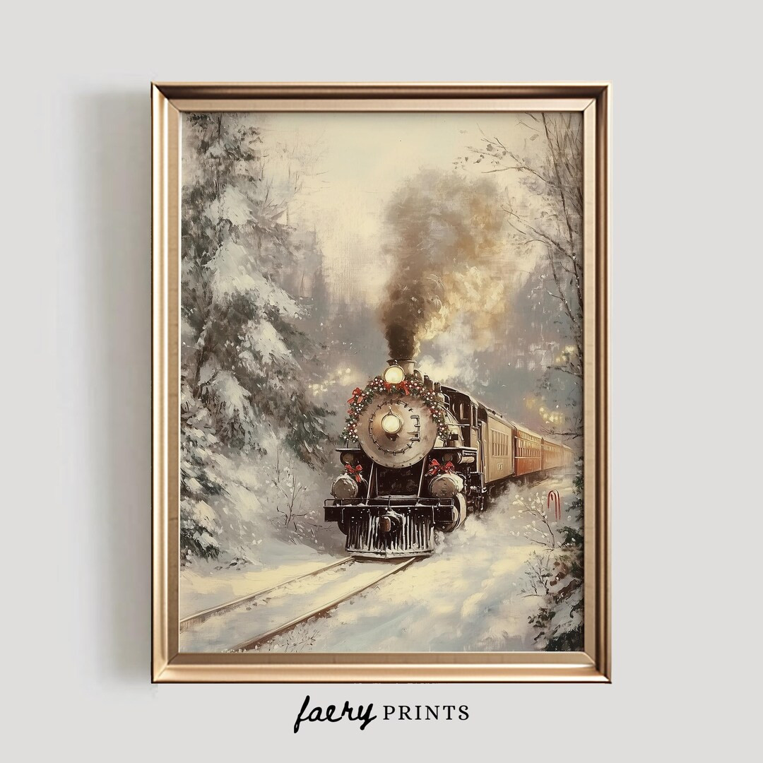 Vintage Train in Snow Print Winter PRINTABLE Wall Art Winter Holiday Decor Nostaltic Steam Locomo... | Etsy (US)