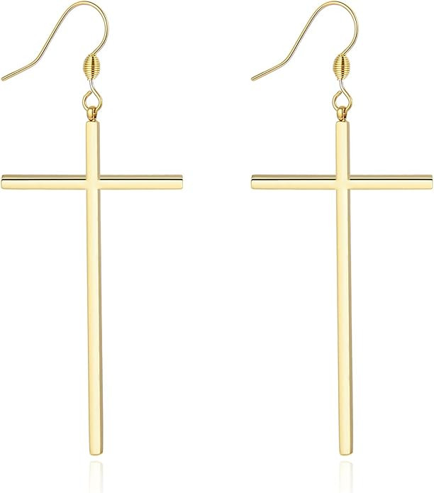 Jeka Hypoallergenic Stainless Steel Cross Earrings Long Dangle Minimalist Jewelry for Women Girls... | Amazon (US)