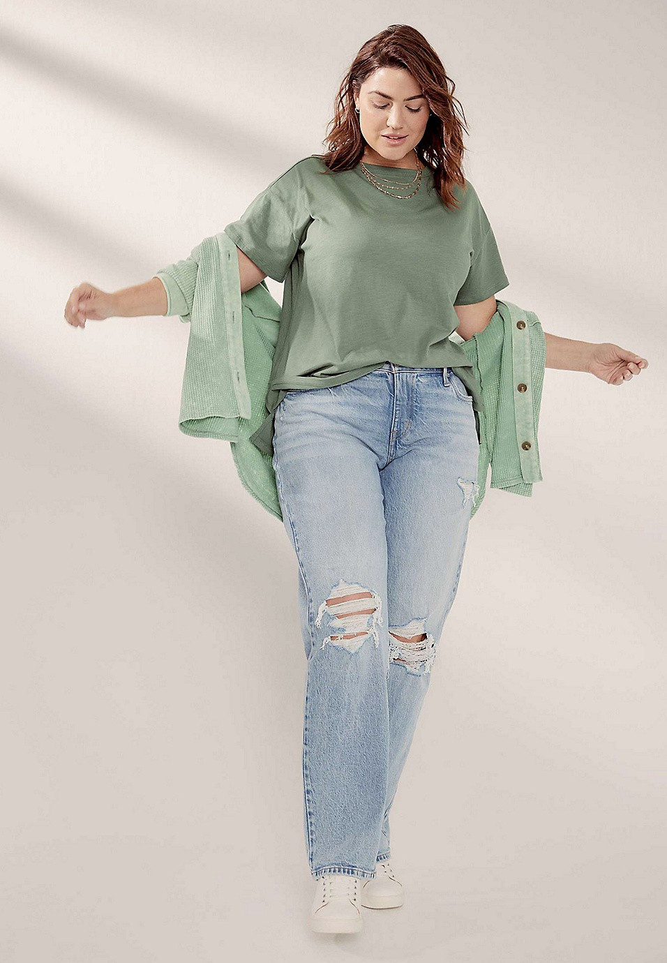 Plus Size edgely™ Mid Rise Ripped Relaxed Boyfriend Straight Jean | Maurices