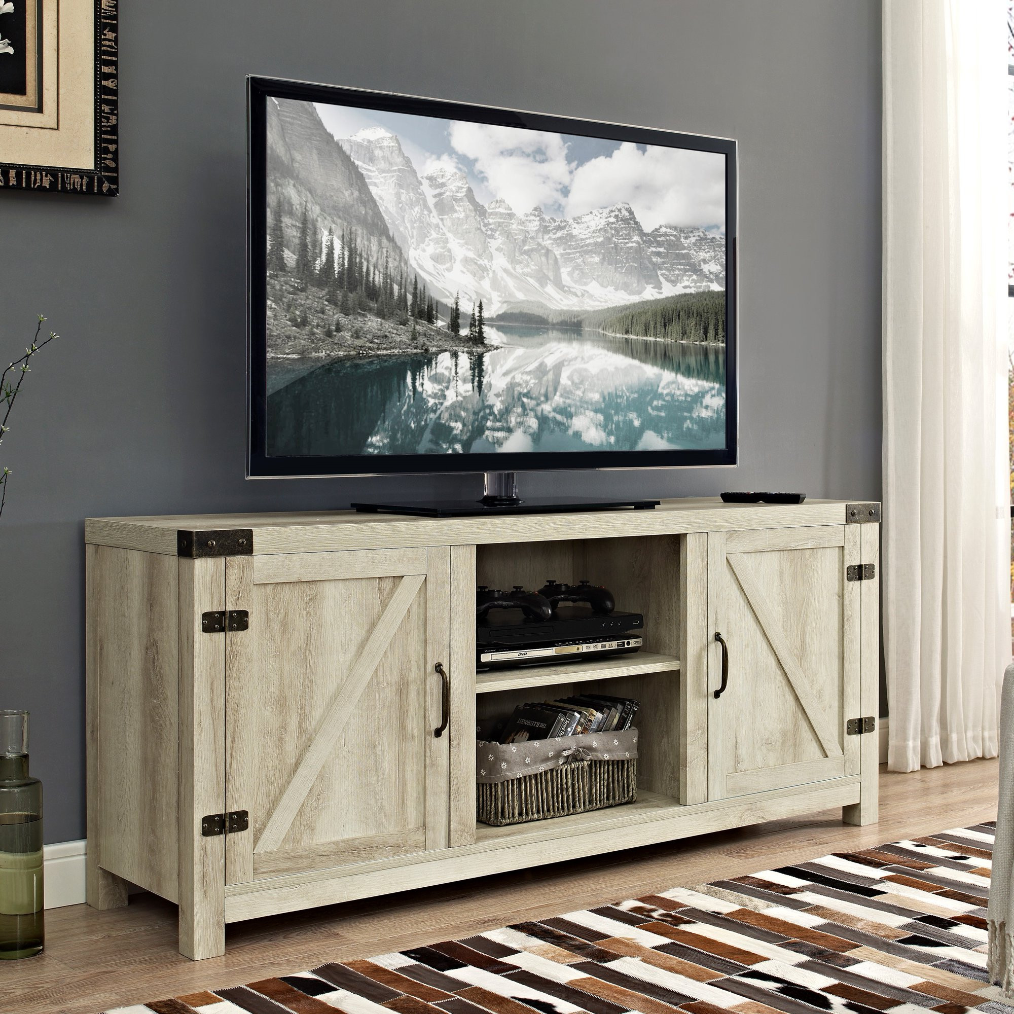 Manor Park Modern Farmhouse Barn Door TV Stand for TVs up to 65", White Oak | Walmart (US)