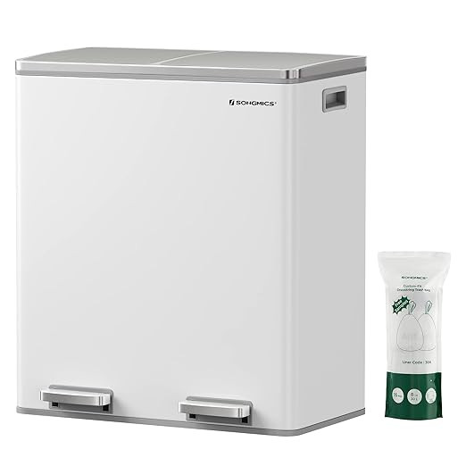 SONGMICS Trash Can, 2 x 8 Gal Garbage Can for Kitchen, with 15 Trash Bags, 2 Compartments, Plasti... | Amazon (US)