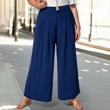 Plus Size Womens Solid Color Pleated Wide Leg Loose Daily Commute Pants | SHEIN