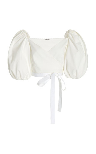 Puff-Sleeve Cotton Pique Cropped Wrap Top | Moda Operandi (Global)