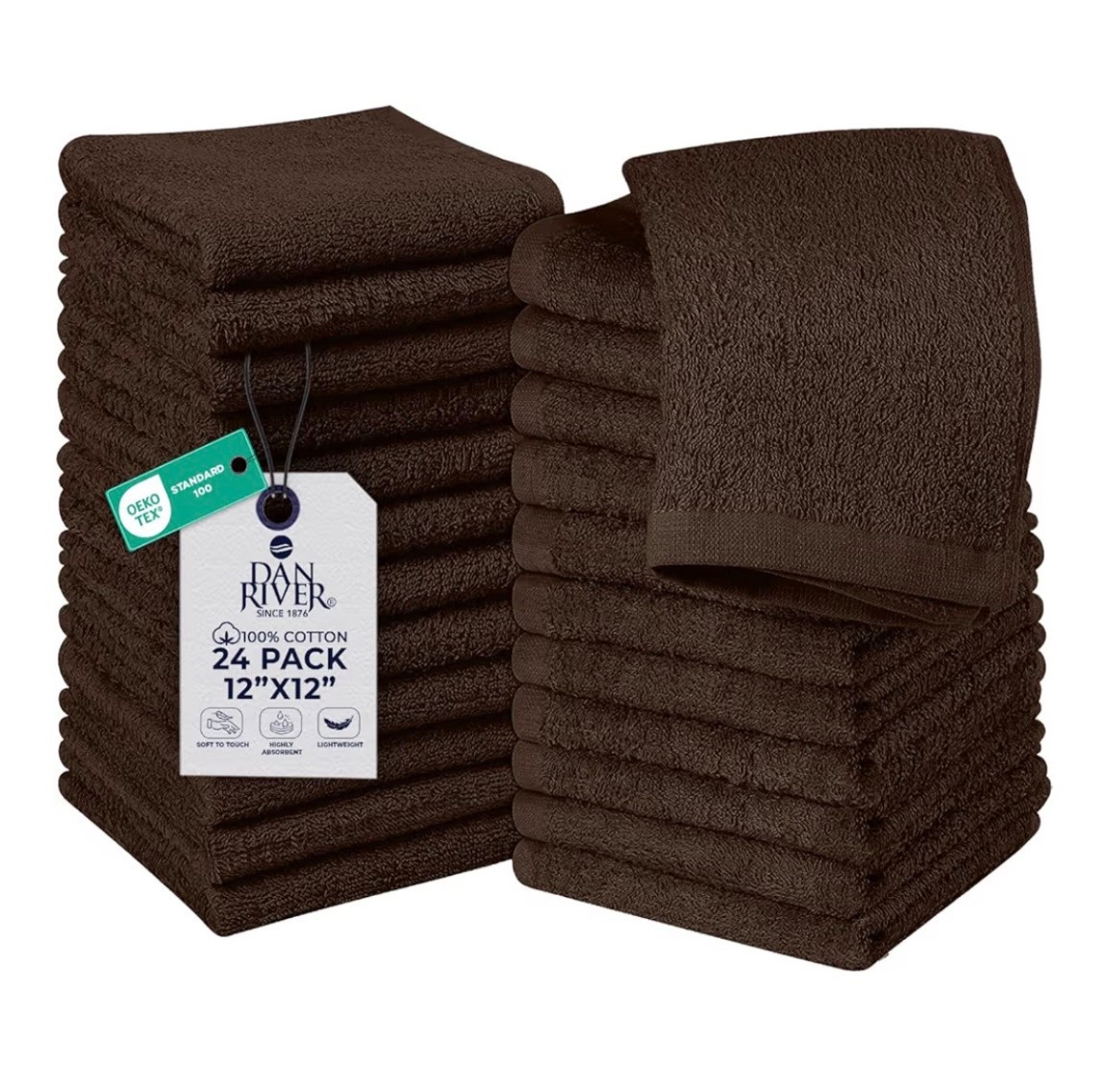 DAN RIVER 24 Pack Wash Cloths for Showering [12x12] - 100% Cotton Washcloths Premium Quality Flannel Face Cloths for Bathroom, Highly Absorbent and Soft Feel Wash Clothes, Brown

#LTKmorningroutine #LTKTravel #LTKSaleAlert
