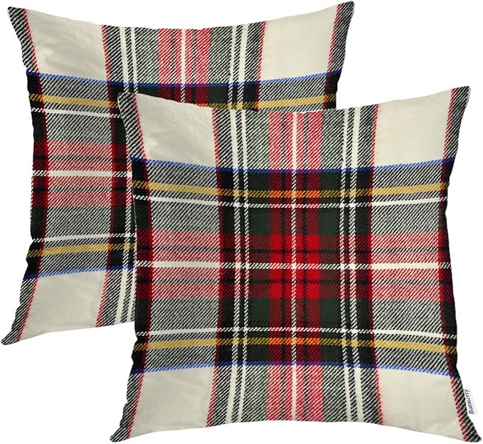 Batmerry Red White Plaid Decorative Pillow Covers, 22 x 22 Inch Colorful Scottish Tartan Plaid Do... | Amazon (US)