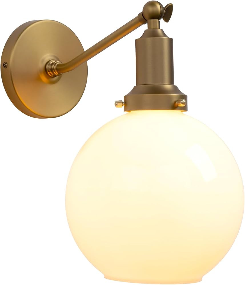 PERMO Industrial Vintage Slope Pole Wall Mount Single Sconce with 7.9" Globe Round Milk White Gla... | Amazon (US)