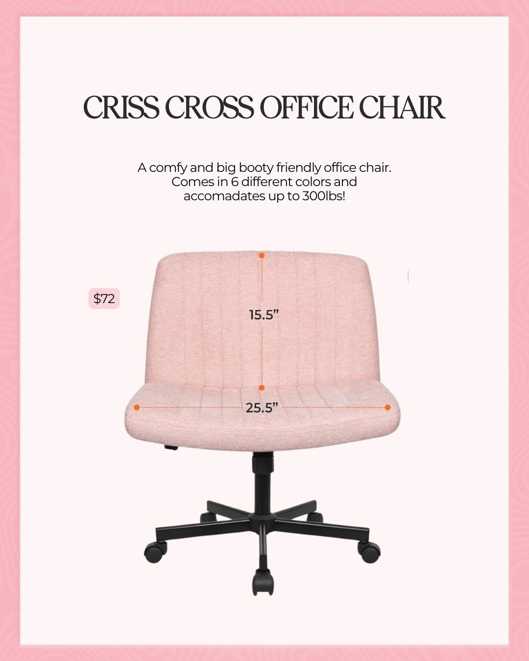 Plus size friendly chairs featuring this plus size criss cross office choir! Comes in 6 colors and has a 300lb weight capacity! 

 #LTKHome #LTKPlusSize