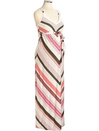 Old Navy Maternity Striped Tie Belt Maxi Dresses - Pink white chevron | Old Navy US