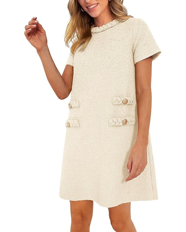 PRETTYGARDEN Women's Summer Tweed Short Dress Crewneck Short Sleeve A Line Mini Casual Elegant Cu... | Amazon (US)