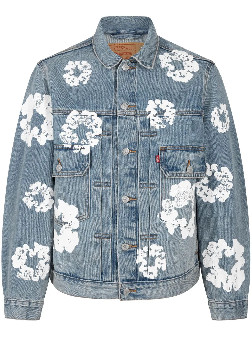 Denim Tears x Levi's wreath-print denim jacket - Blue | Farfetch Global