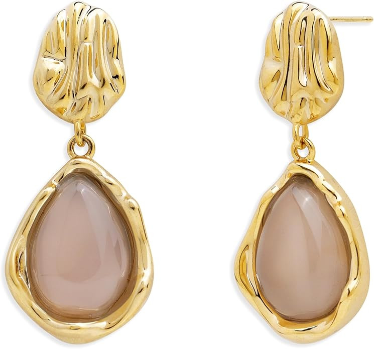 Jean Beau Dainty Vintage Gold Gemstones Dangle Drop Earrings for Women, Small Trendy Natural Ston... | Amazon (US)