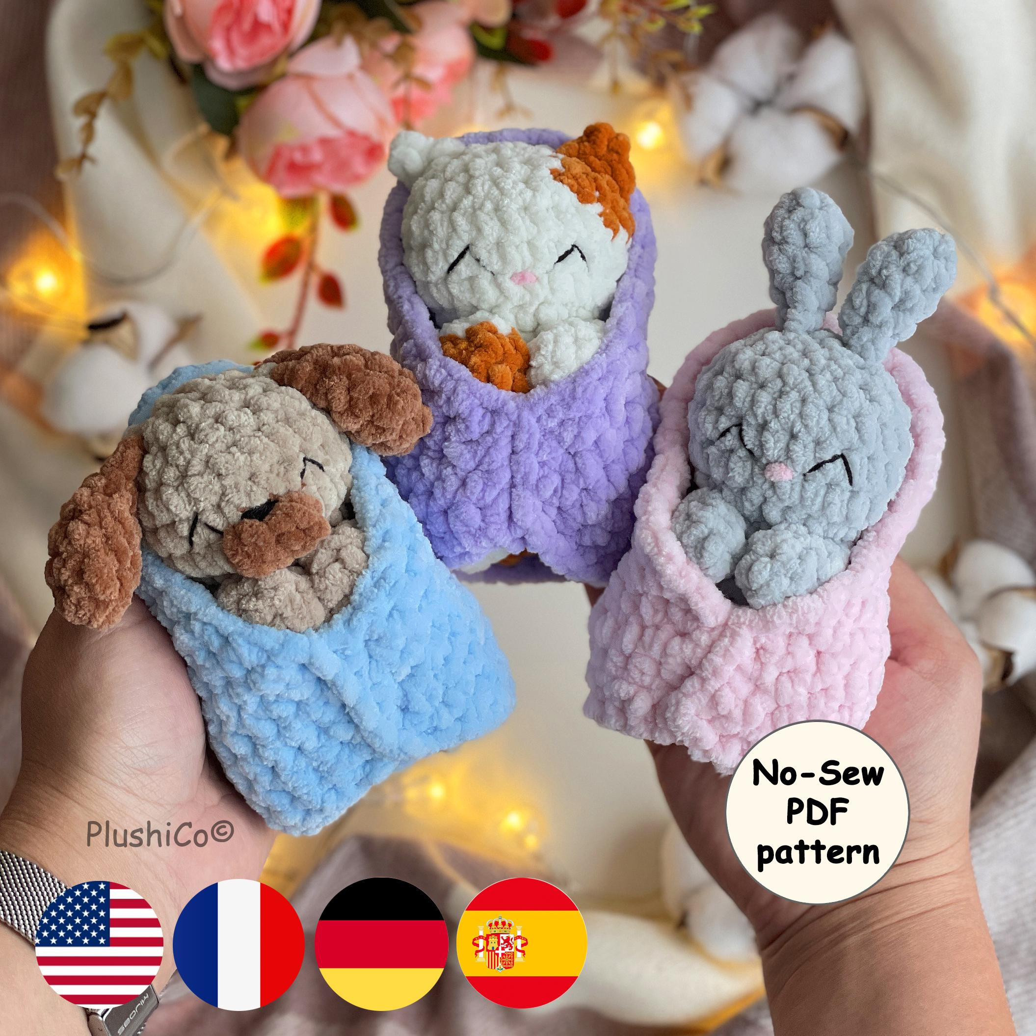Crochet Patterns: No Sew Amigurumi, Sleeping Cat/Kitty, Bunny, Dog/Puppy, Mini Hatching  Plushies | Etsy (Global)